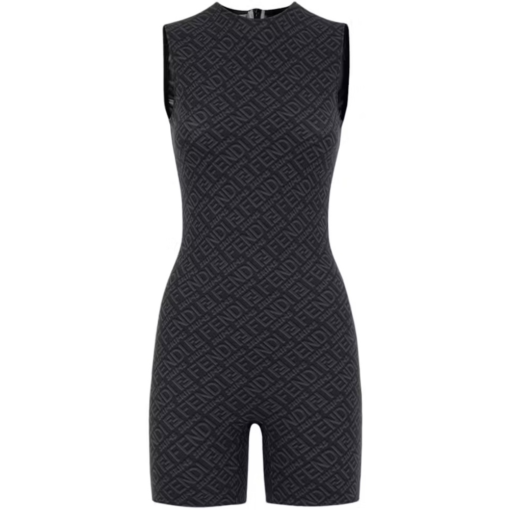 Fendi x Skims Sleeveless Mid Thigh Bodysuit in Black Size S NWT